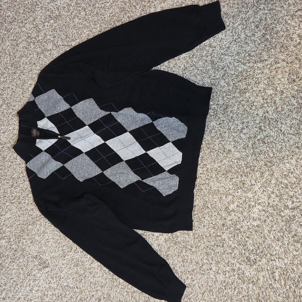 Tasso Elba Mens Black Argyle‎ Crewneck Sweater - Classic Men's Knit. Size XL